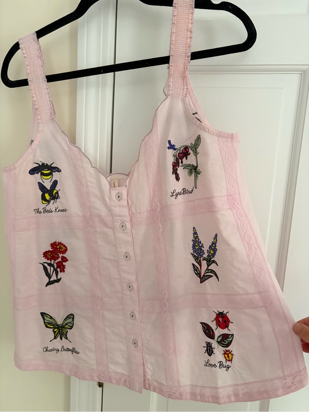 Anthropologie Light Pink Embroidered Patchwork Camisole
